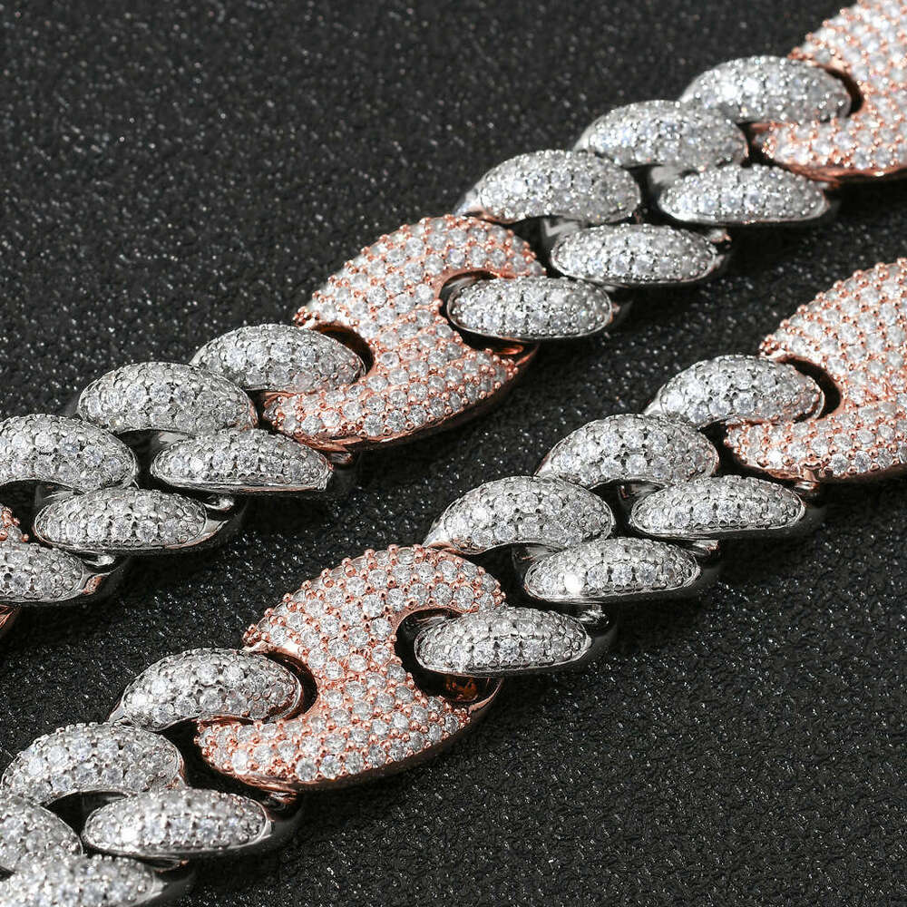 Hip Hop 20mm Two-tone Pig Nose Miami Lock Cuban Chain Three to One Full Zircon Necklace 8bb2