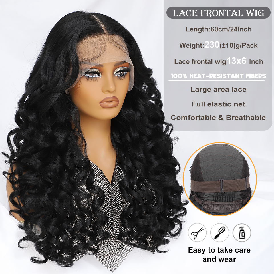 Premium Synthetic Blend Heat Resistant French Curls Blonde Glueless HD Frontal Synthetic Hair Lace Front Wigs 24inch 1pcs