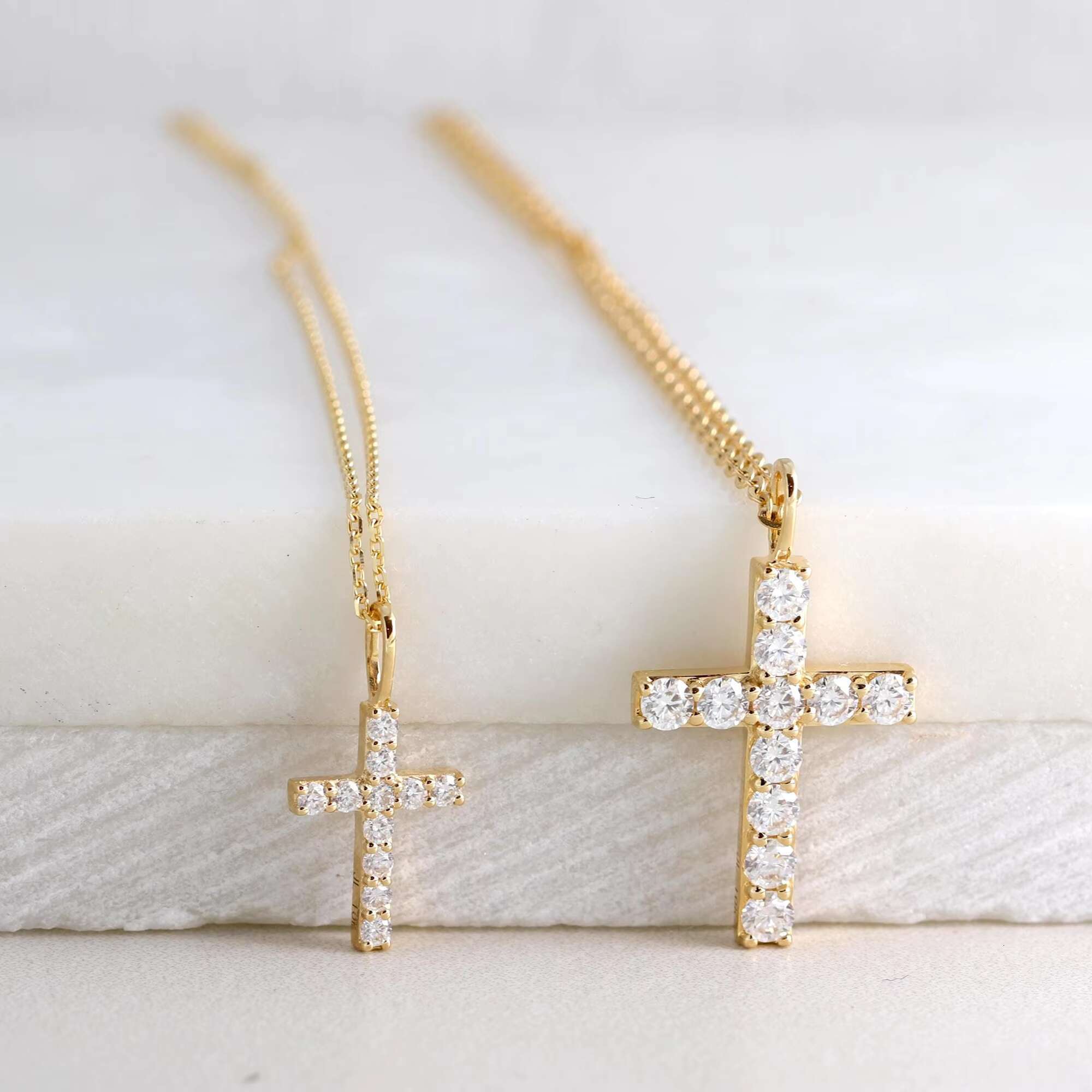 Cross Necklace Solid 10K Gold Moissanite Diamond Cross Pendant Religious Necklace Minimalist Necklace