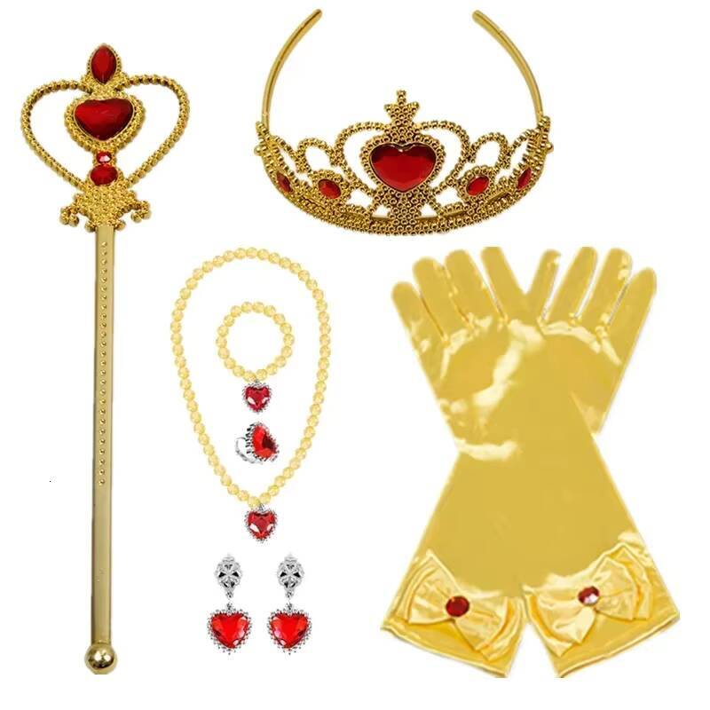 Girls Elsa Princess Accessories Halloween Cosplay Fancy Dress Up Bow Gloves Crown Wand Neacklace Bracelet Set Birthday Gifts ddmyshoesvip
