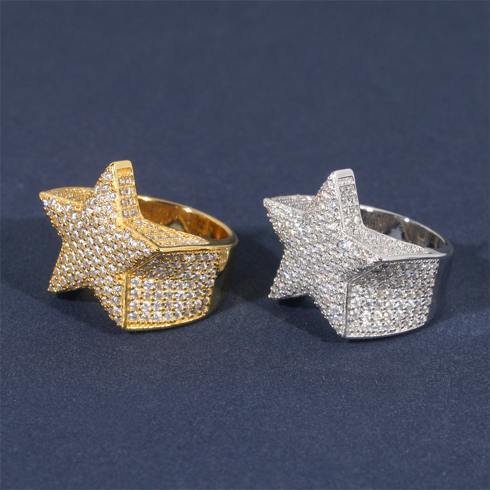 Iced Out Star Shape Moissanite Diamond Men Rings 925 silver Hip Hop Ring Pass Tester Men Cuban Ring