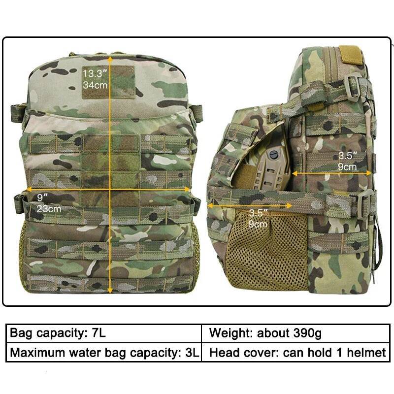 high-quality Tactical Hydration Pack Pouch Hunting Vest Plate Carrier Expansion Helmet Bag Outdoor Airsoft Duty Molle Backpack