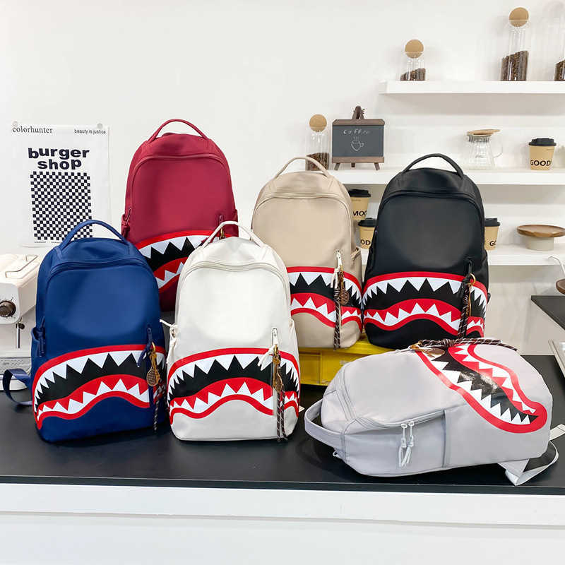 New Fashion Shark Backpack for Students Large Capacity Outdoor Waterproof Lightweight Bookbag Schoolbag Trendy Men's Backpacks 250626