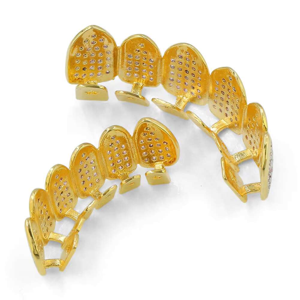 Luxury Pink Zirconia Crowns Dental Grills 18K Gold Plated Brass Teeth Grillz for Wedding or PartyOACOCA