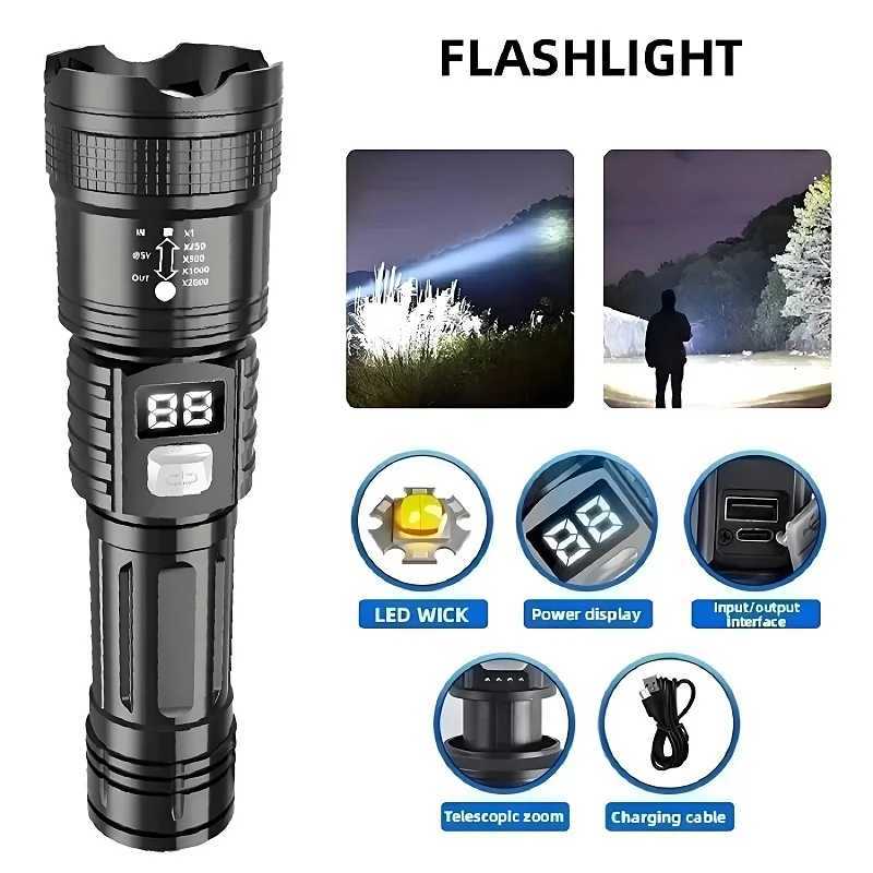 6800000LM High Power 800W LED Flashlight Powerful USB Rechargeable Lamp Super Bright Zoom Tactical Torch Long Shot 3000M Lantern W250701
