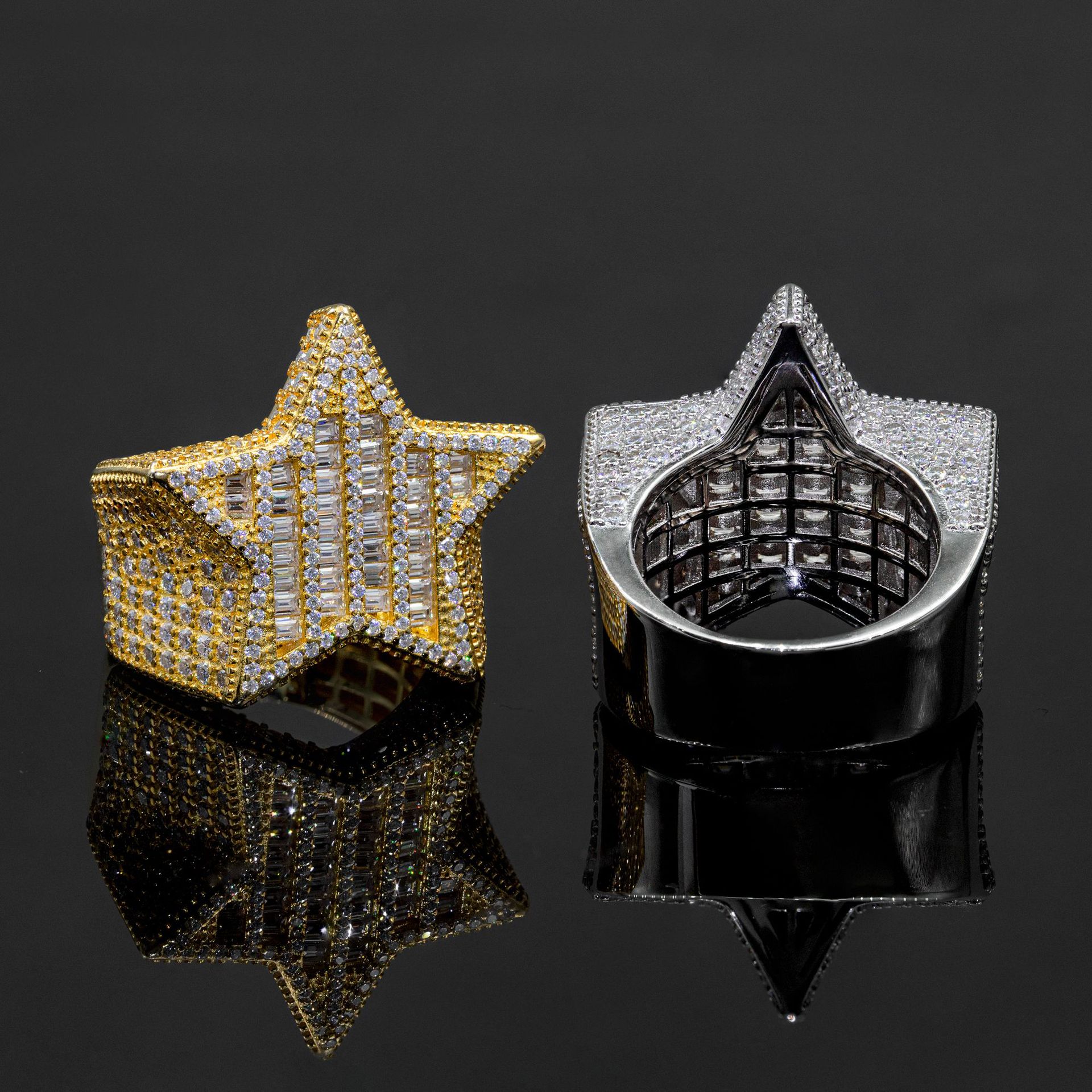 Star Shape Design Ring Baguette Hip Hop Rapper Jewelry Full Iced Out Moissanite Diamond 925 Silver Men Ring