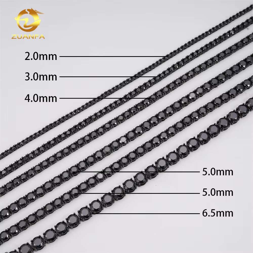 Wholesale Price Solid 925 Silver Hip Hop Jewelry Bracelet Necklace Iced Out 2 to 6.5mm Black VVS Moissanite Diamond Tennis Chain