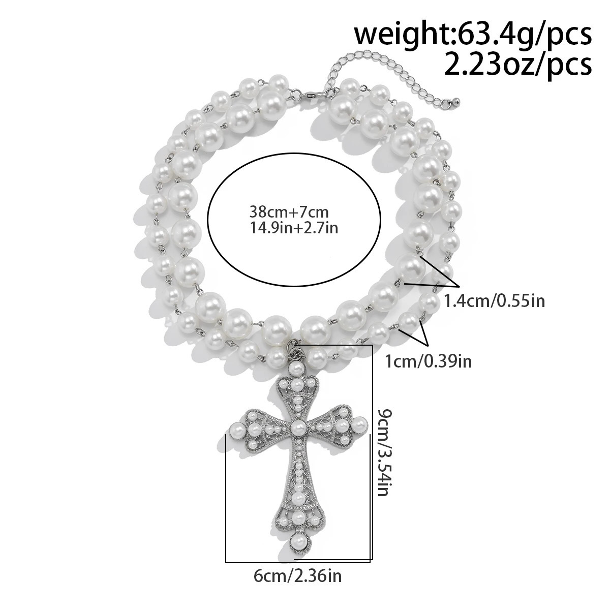IngeSight.Z Trendy Goth Large Cross Pendant Necklace Elegant Charming Pearl Woman Choker Y2K Neck Jewelry Accessories 250624