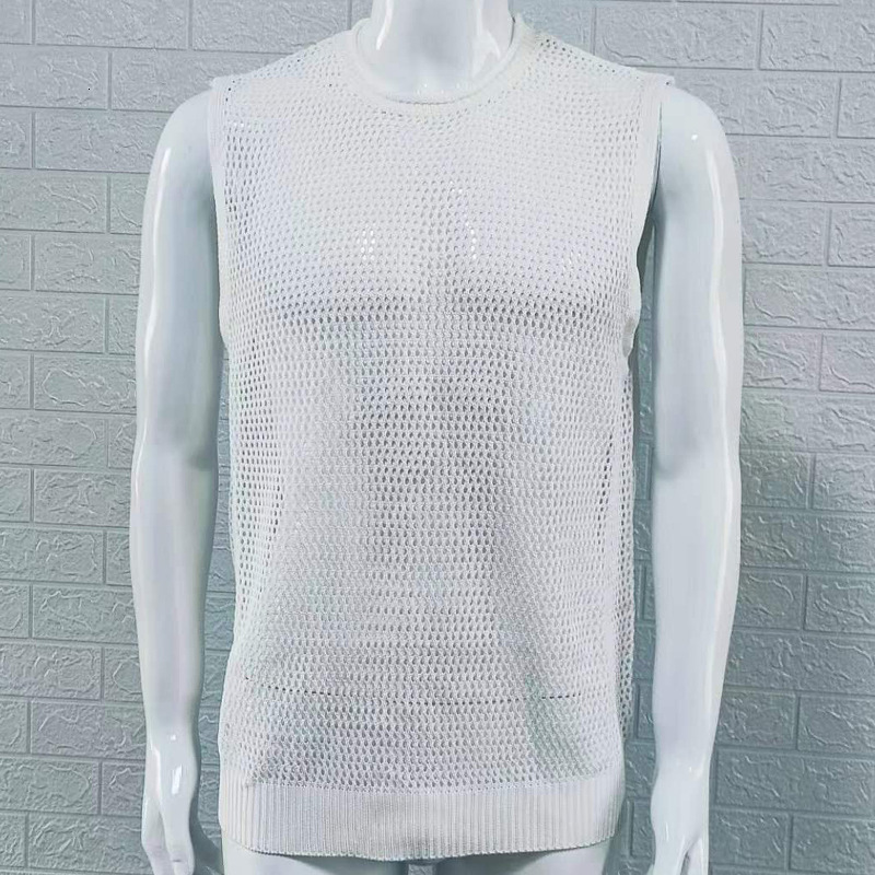 Designer Mens Sweaters Wool Casual Sweater Pullover2025 Summer New Knitted Mens Round Neck Sleeveless Hollow Out Hoodie Tank Top
