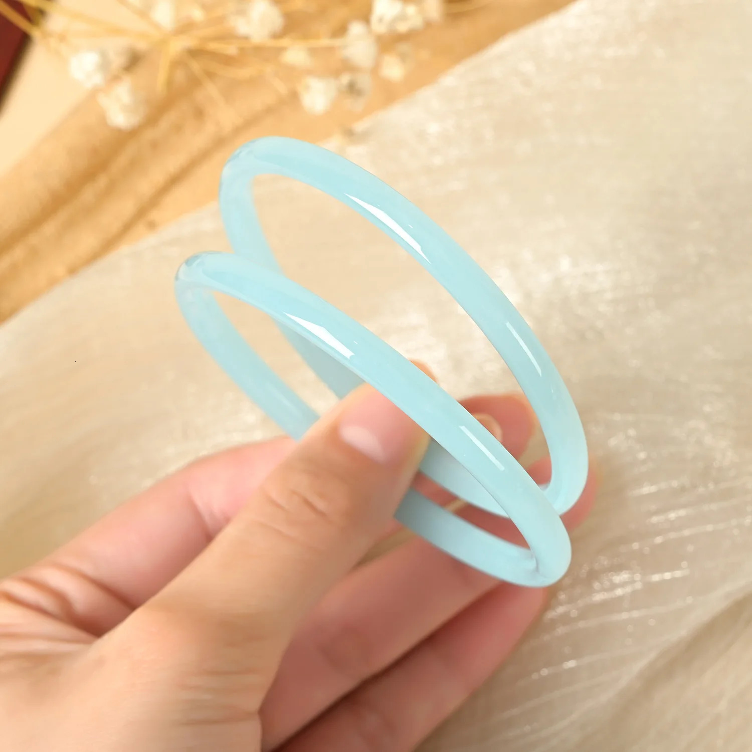2PcsSet Natural Jade Solid Color Jingle Bangles Vintage Simple Glass Bracelet Chinese Style Ancient Jewelry w250624