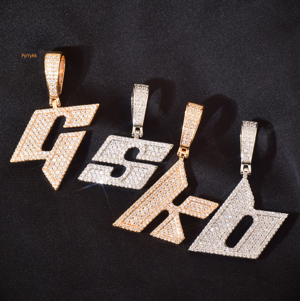 Luxury VVS Moissanite New Iced Out Blade Letter Full Iced Out Numeric Alphabet Diamond Studded Hip Hop Pendant Necklace Passes the Diamond Tester