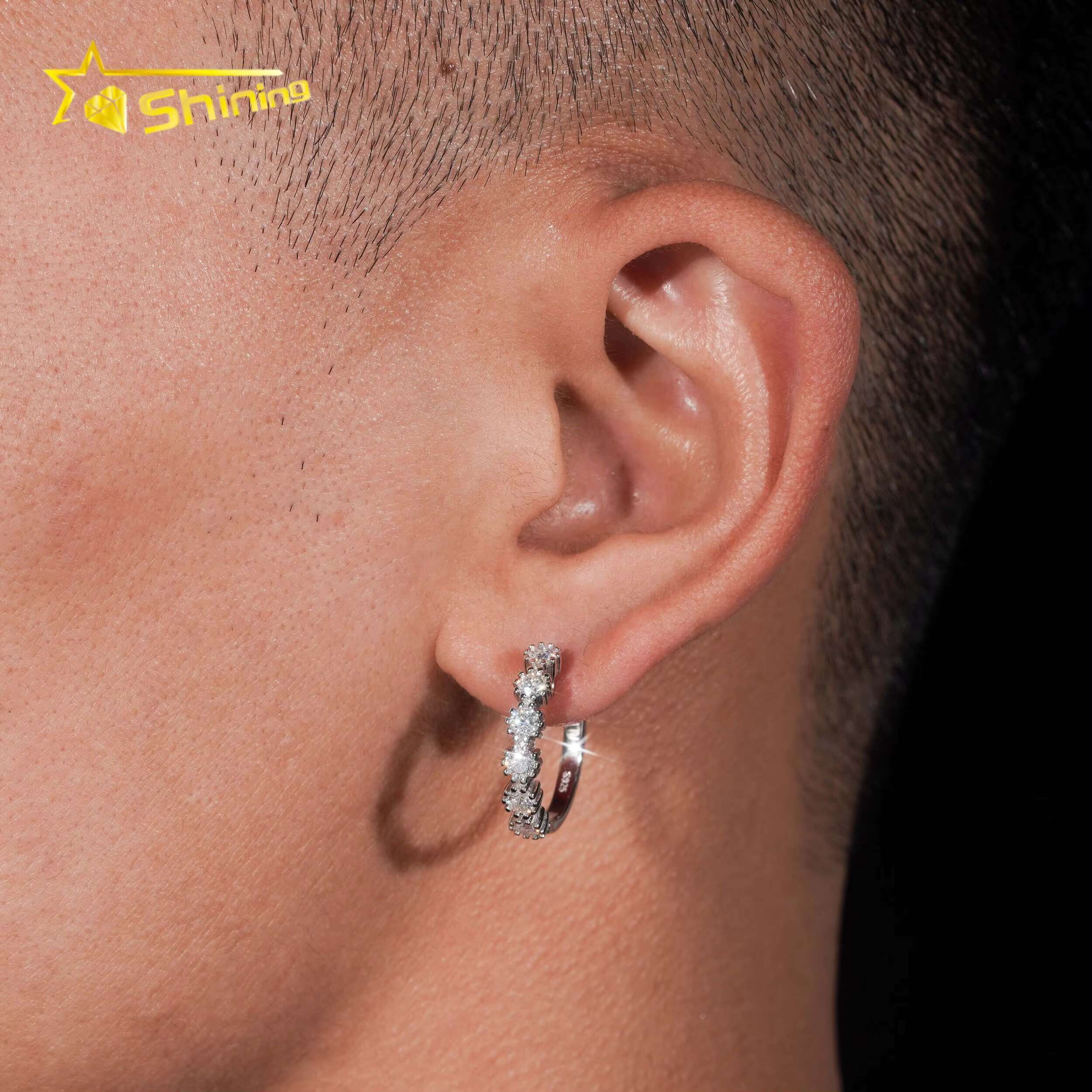 Factory Big Chic Rhodium Plated 925 Sterling Silver Eternal Round Circle Huggie Hoop Earrings Moissanite