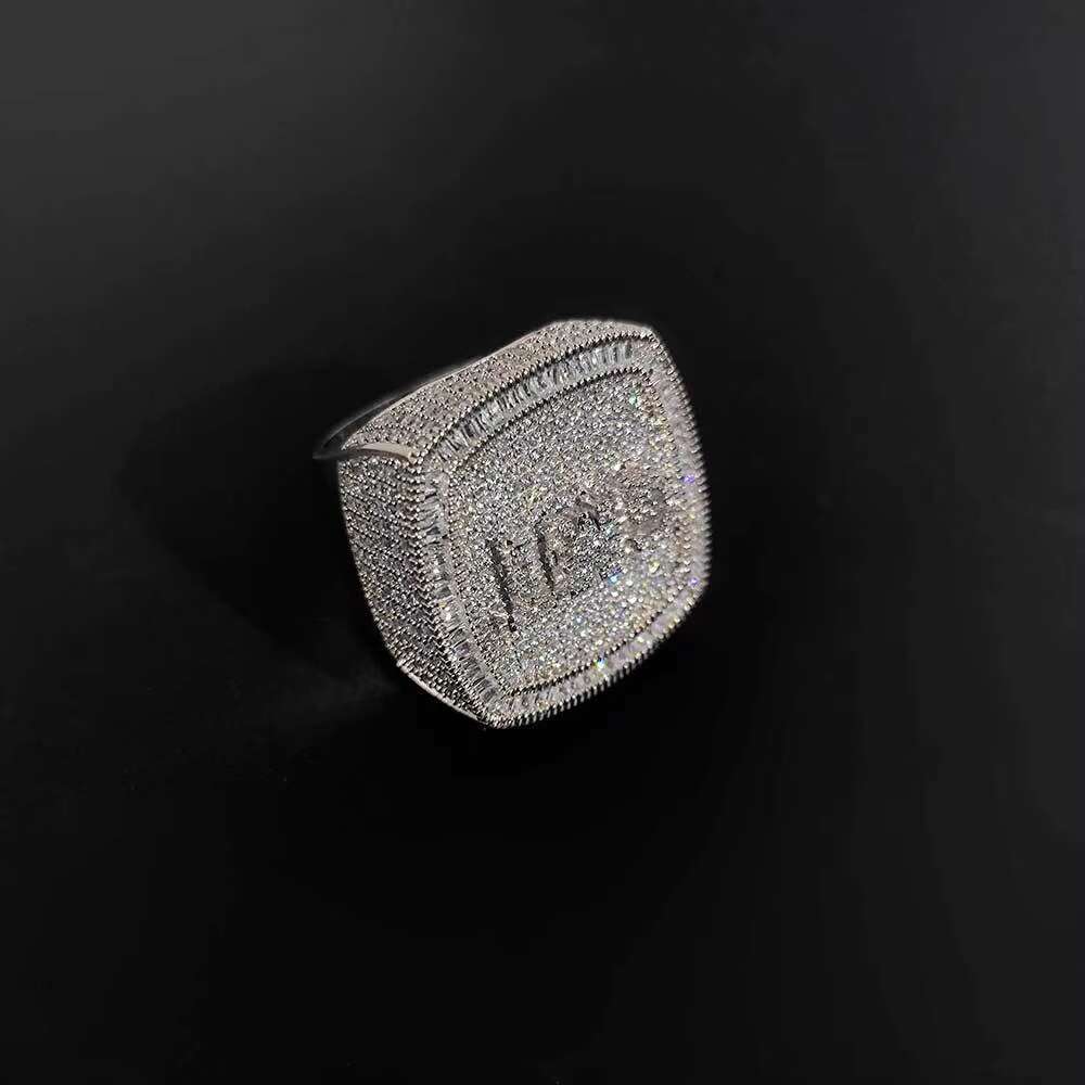Trendy Hip Hop Custom Champion Ring Copper Set Zircon Moissanite Ring Hiphop Mens and Womens Ring