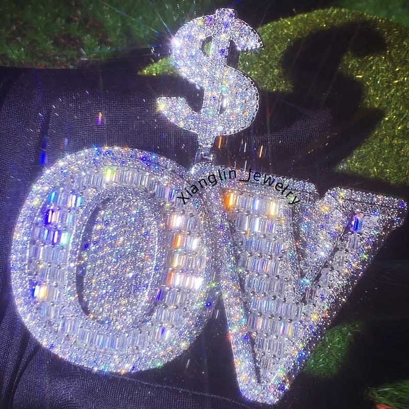 Iced Out Jewelry Moissanite Pendant Men Hip Hop baguette Diamond Chain Name Plate Moissanite Custom Letter Pendant for Men Women
