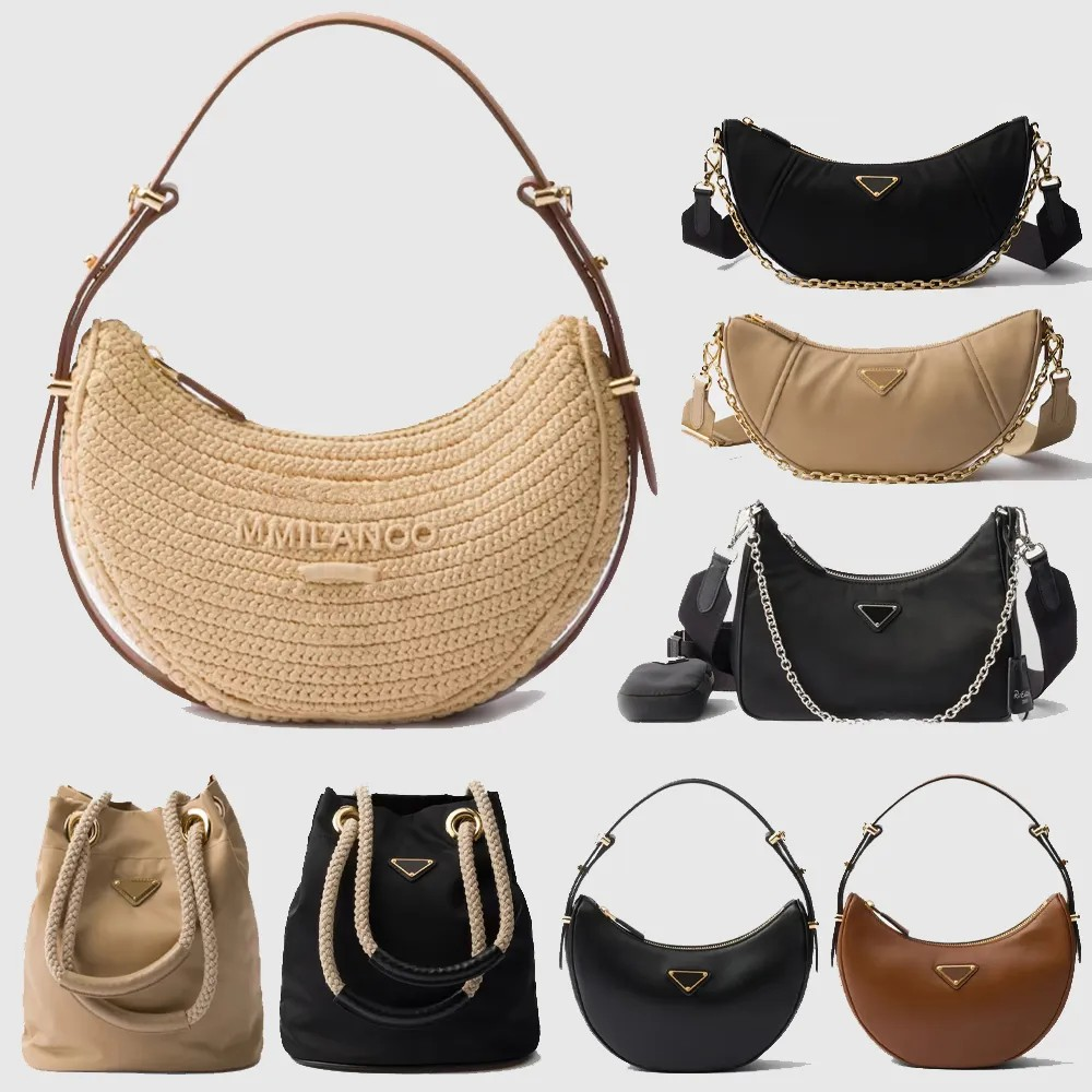 Designer Straw Bag Luxury Apricot Underarm Bag Moon bag Shoulder Bag Woman Summer Weave Weekender Clutch Fashion Crossbody Handbags Travel Beach Bag AAAAA