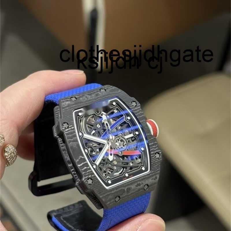 Carbon Tpt Watch Designer 67-02 Fiber Genuine Hollow Mechanical Watch Grade 5 Titanium Alloy Spline Screws Thin 7.8mm French Black Blue qtcjgoods