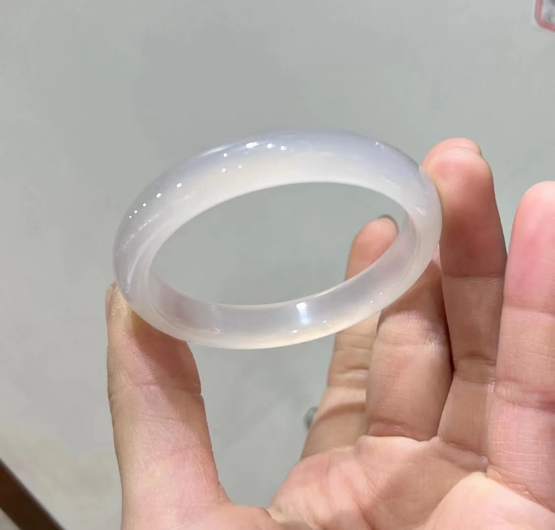 High Ice Jade Bangle Natural Pure White Chalcedony Bangle Exquisite High-end Jewelry Bracelet Decorative Accessories Crafts 250625