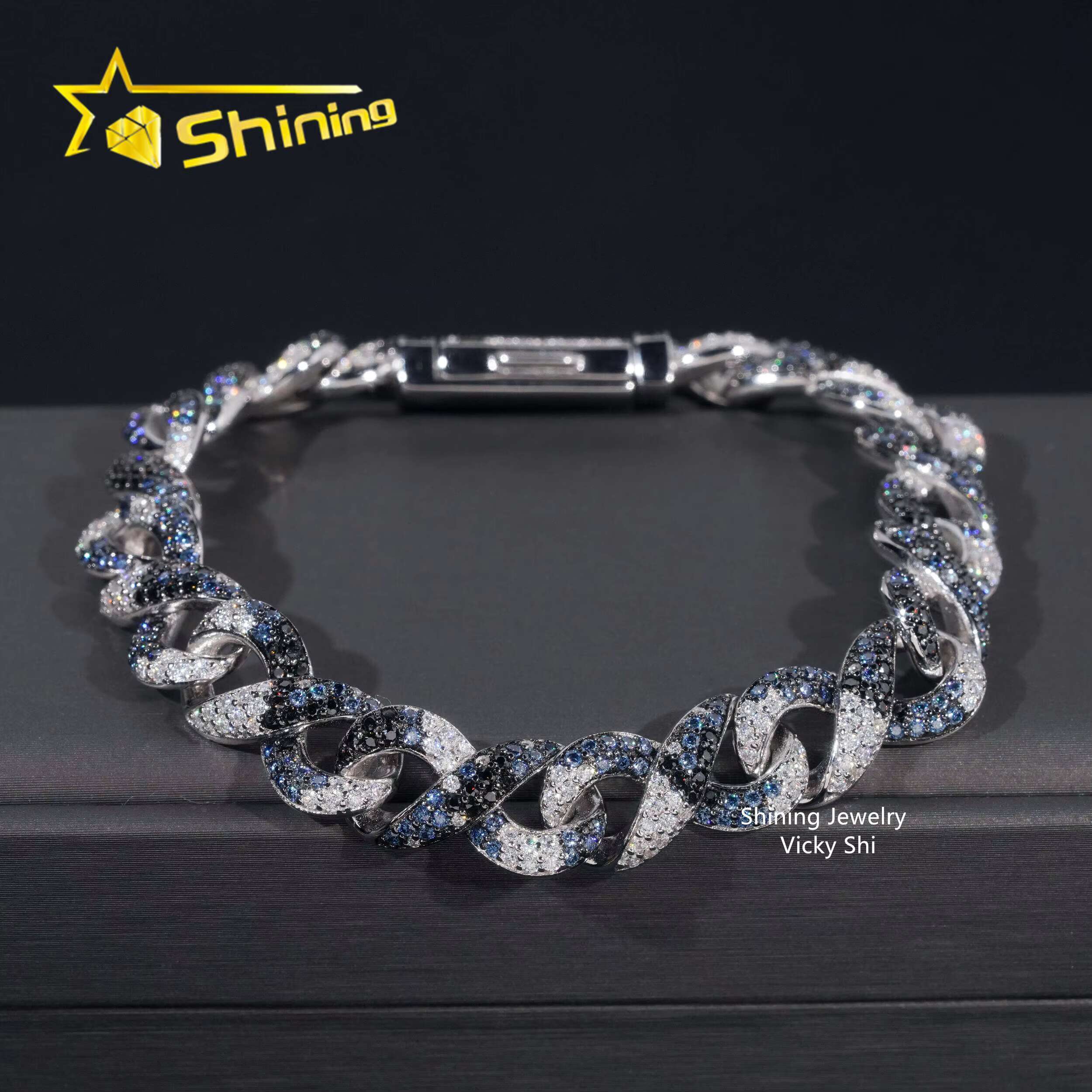 New Style Men Hip Hop VVS Moissanite Bracelet 925 Sterling Silver Iced Out Mixed Color Infinity Moissanite Cuban Bracelet