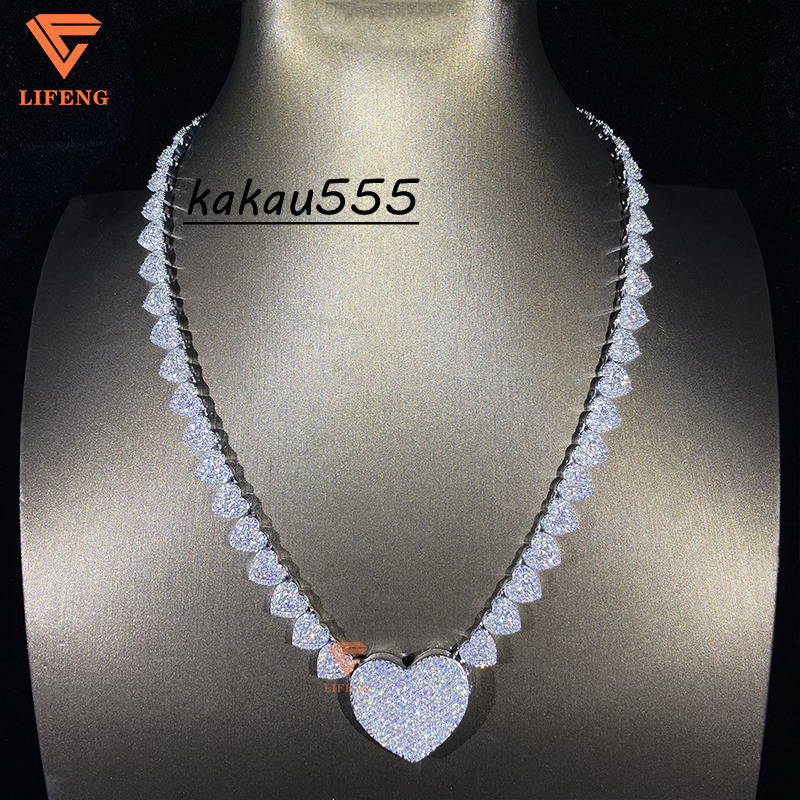 Love Heart Pendant Necklace Custom 925 Sterling Silver VVS Moissanite Diamond Womens Birth Stone Heart Necklace Connected Chain