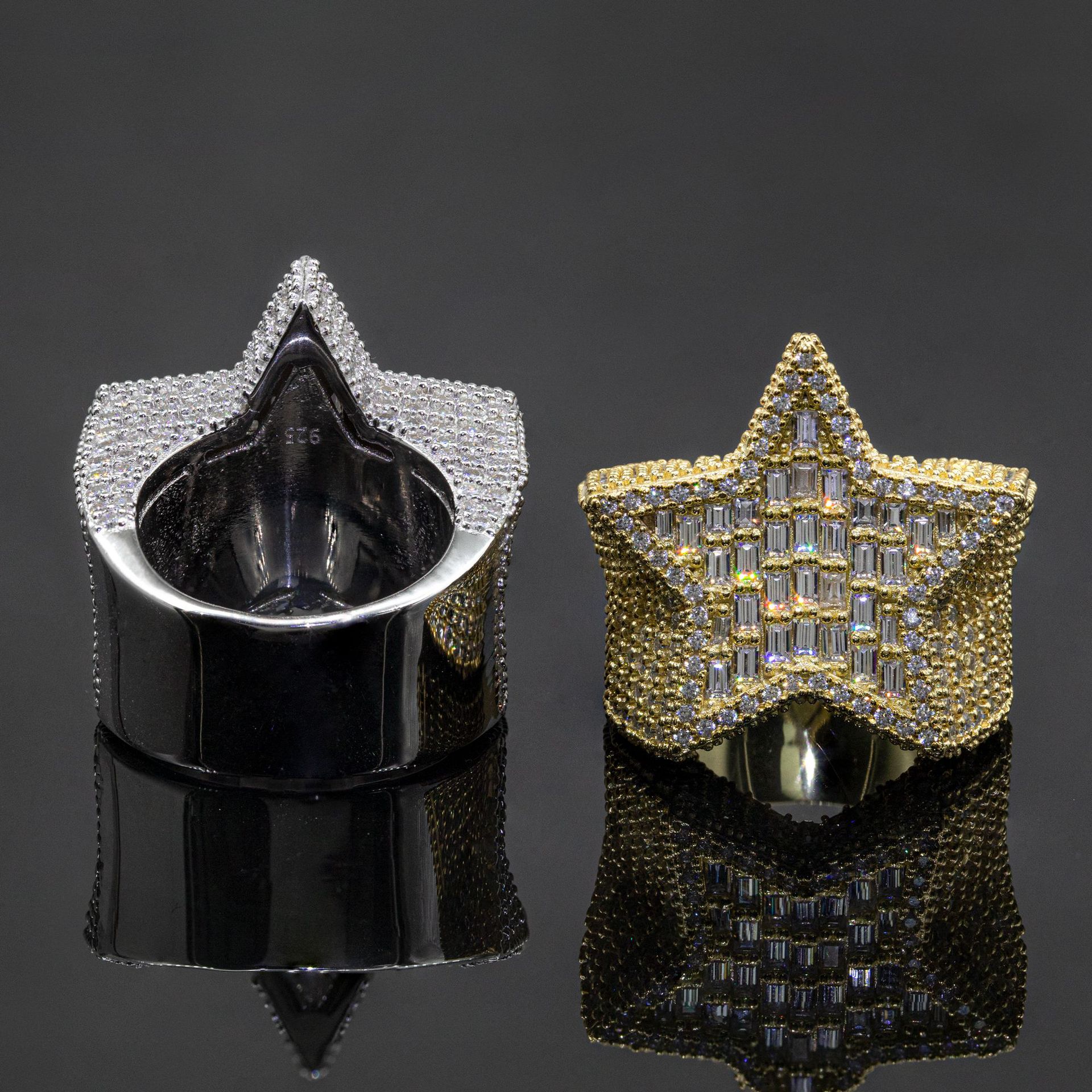 Iced Out Star Shape Design Ring Baguette Hip Hop Rapper Jewelry Full With VVS Moissanite Diamond 925 Silver Men Ring