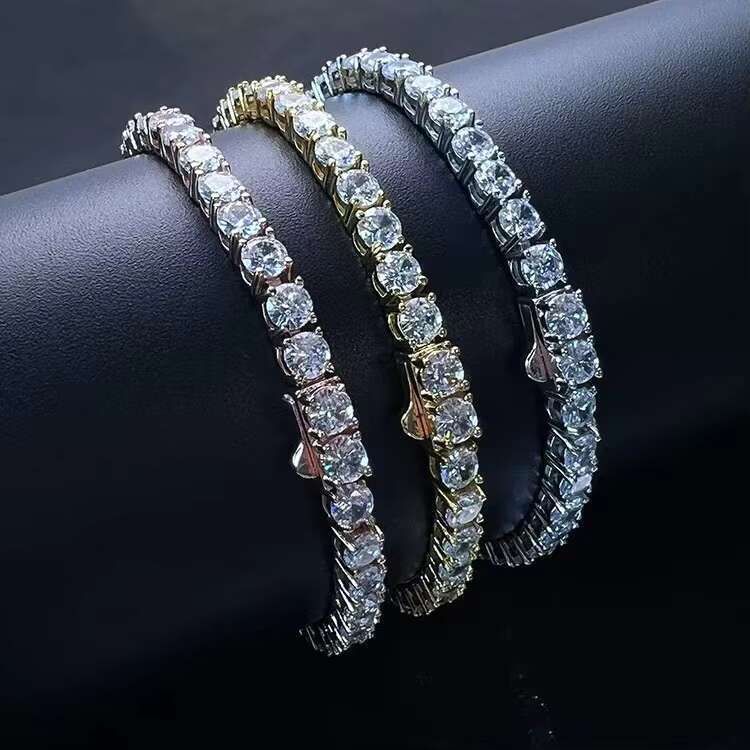 Hip Hop 925 Sterling Silver Iced Out Tennis Chain Bracelet VVS Moissanite Diamond Bracelet for Men and Women Jewelry Bangle