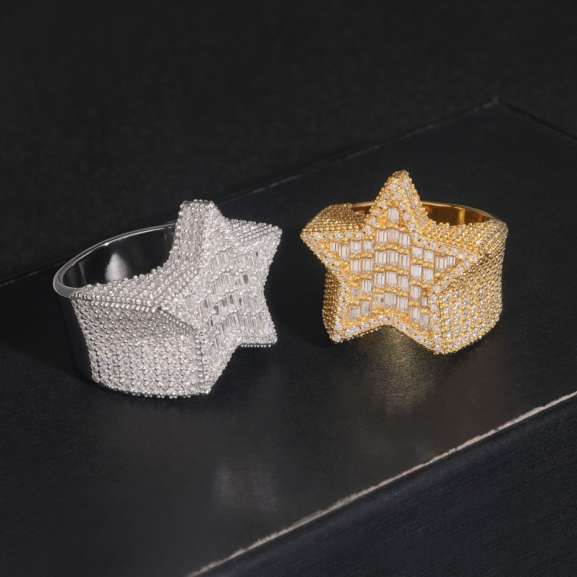 Iced Out Star Shape Design Ring Baguette Hip Hop Rapper Jewelry Full With VVS Moissanite Diamond 925 Silver Men Ring