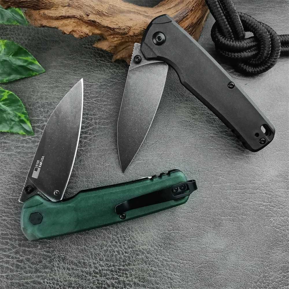KS 6105 kVT Folding Pocket Knife 8Cr13Mov Black Washed Blade Nylon Fiber Handles Outdoor Self Defense Camping Hunting Hiking Knives