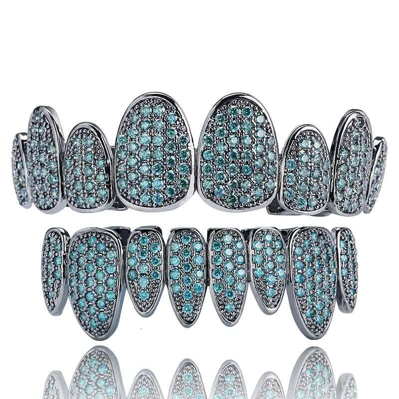 Micro Pave Zircon Hip Hop Teeth Grills Gold Silver Rainbow Punk Teeth GrillzOACOCA
