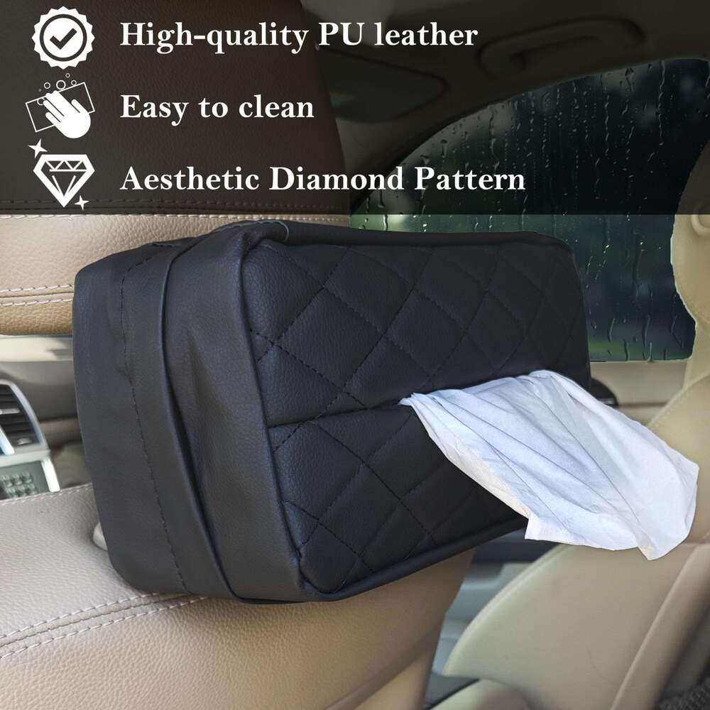 Car Tissue Holder for 120 Standard Tissue,Leather PU Tissues Box Cover for Car Backseat,Extra Large Napkin Holder Soft Rectangularfor Storage& Organiz