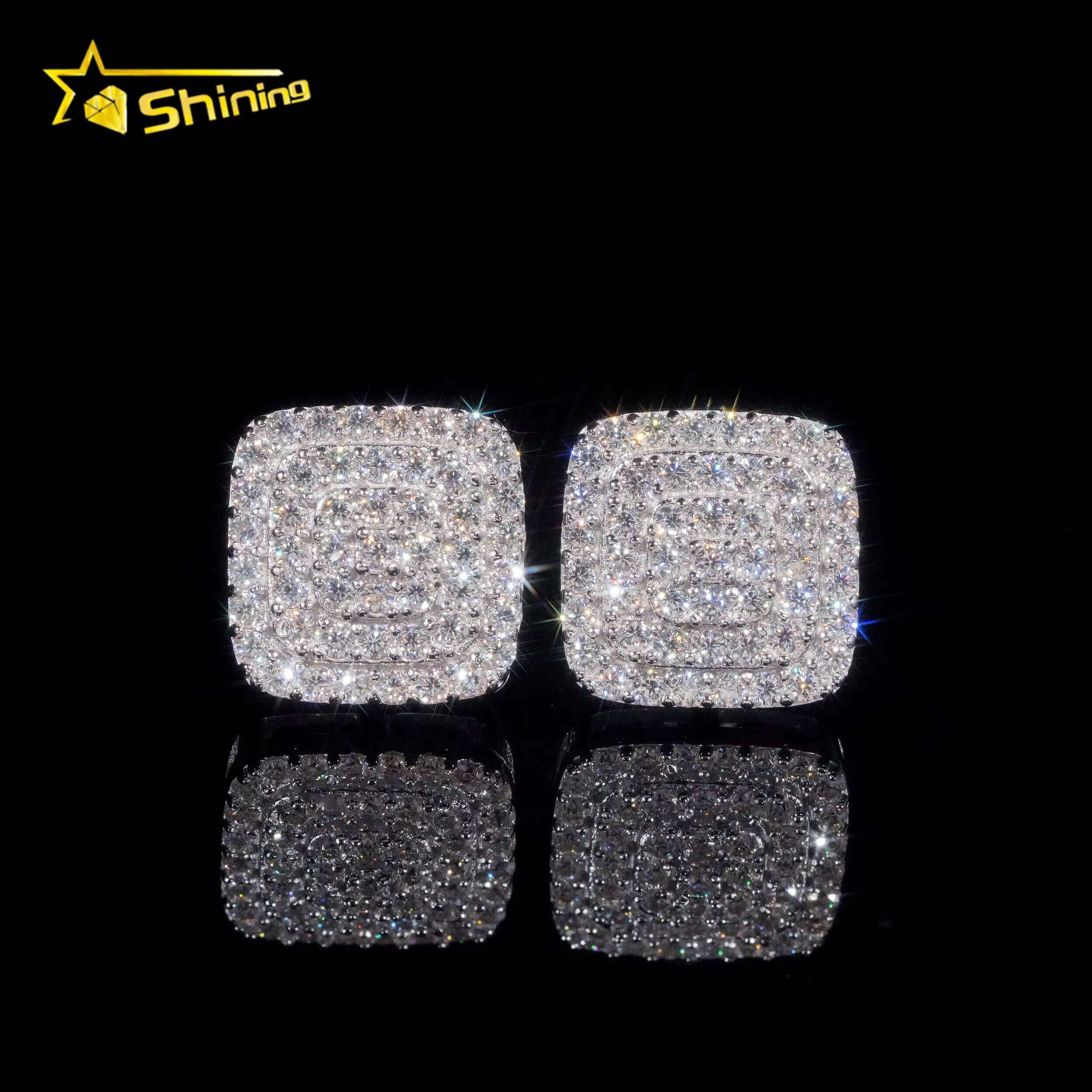 Fine Jewelry Fashion Earrings Silver 925 Vvs Moissanite Lab Diamond Hip Hop Iced Out Jewelry Stud Earrings