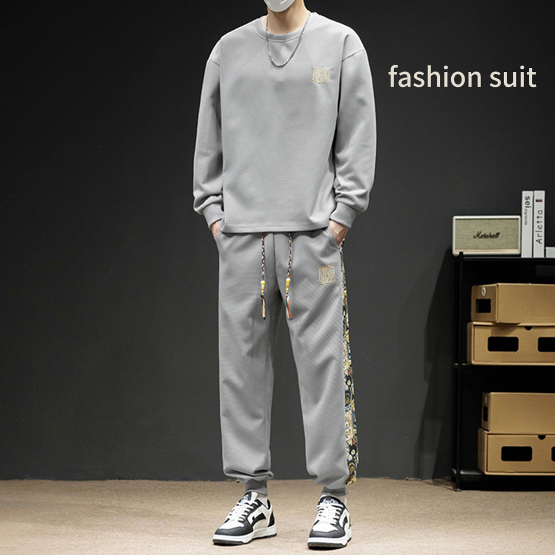 Spring-Autumn Trendy Men's Embroidered Crewneck Sweatshirt Plus Size Oversized Loose-Fit Sport Casual Top for Big Men
