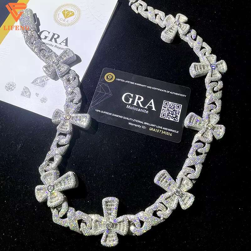 Moissanite Chain Iced Out Miami Cuban Link Chain Men Hip Hop Moissanite Cross Cuban Chain 925 Silver Diamond Moissanite Necklace