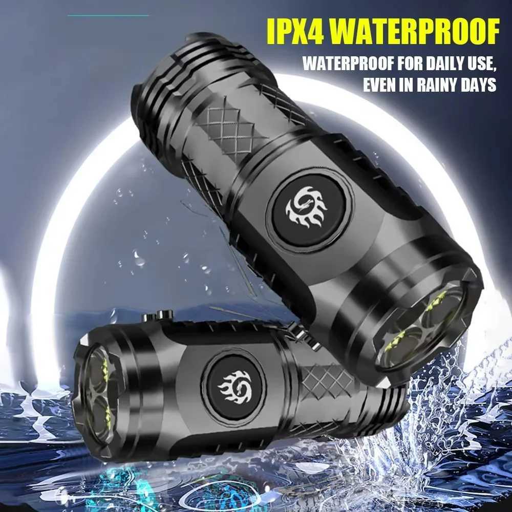 Mini Strong Light Flashlight LED Super Bright Torch Type-C Rechargeable Portable Home Camping Light Waterproof with CAP CLIP W250701