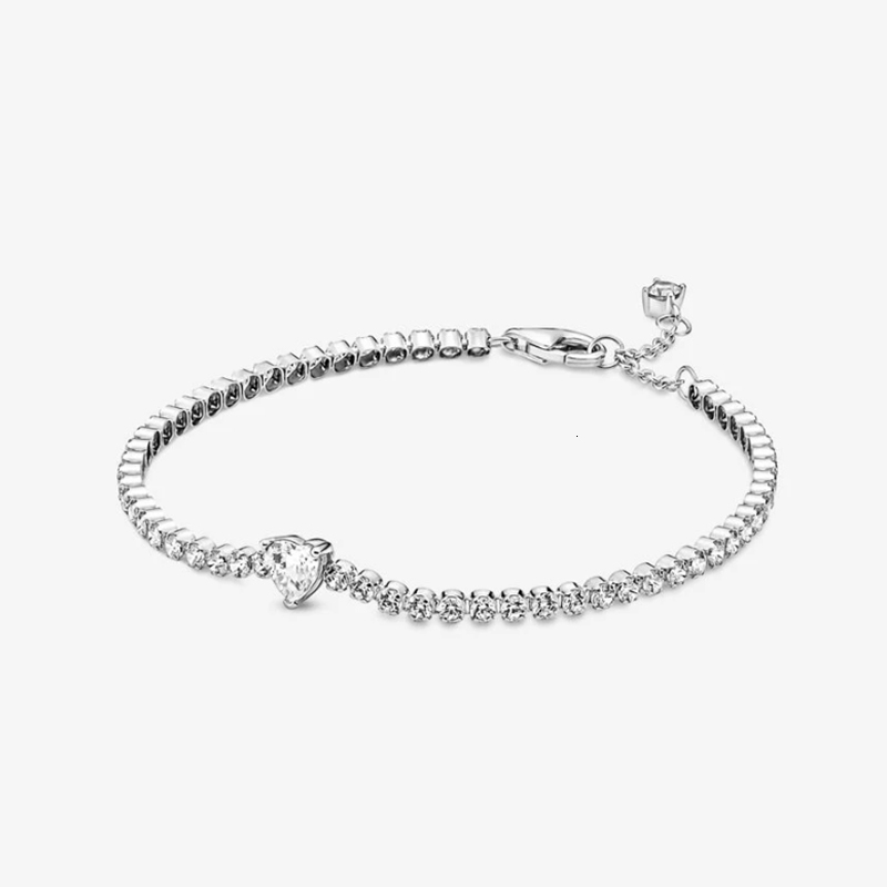 2025 New In Charm Fashion Shining Diamond Pink Yellow White Tennis Heart Round Bracelet Fit Brand DIY Jewelry Accessories