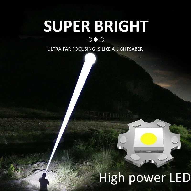 900000 LM Powerful LED Flashlight Zoom Torch with Digital Display Portable Type-c Rechargeable Flashlights for Camping Hiking W250701