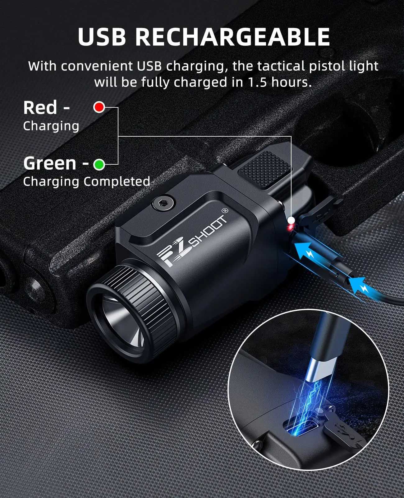500 Lumens Pistol Light Rechargeable Flashlight with Strobe Mode for Picatinny and GL Rails Mini Gun Light XJ250718