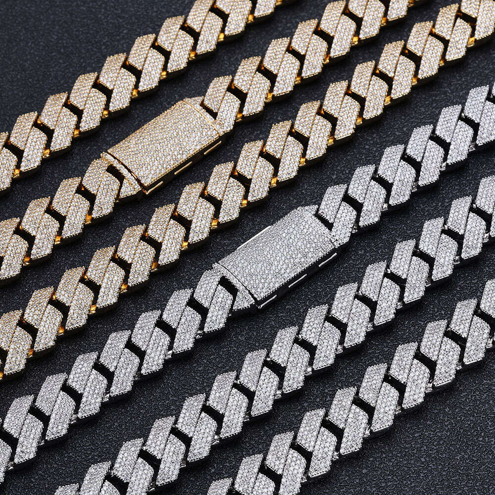 Hip Hop Zircon Necklace 15mm Four Rows Inlaid Dia Rhombus Cuban Chain Men's Bracelet Jewelry b558