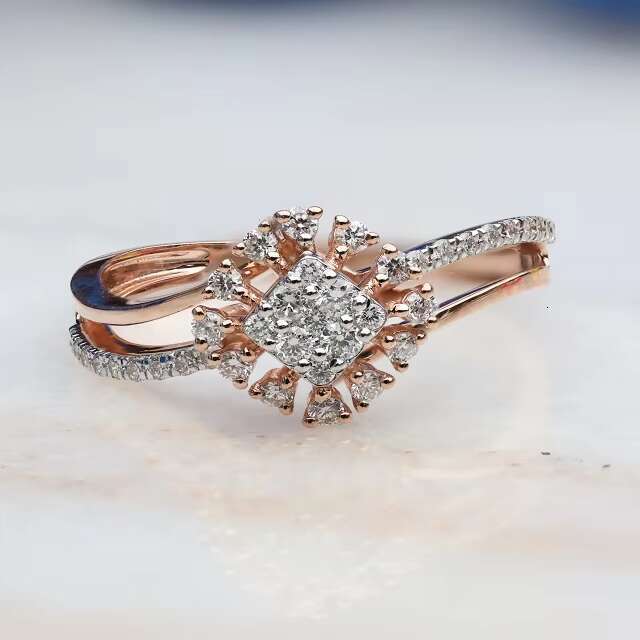 14k Rose Gold Diamond Cluster Engagement Ring | Unique Halo Ring Lab Grown Diamond Ring | Round Cut diamond Ring.