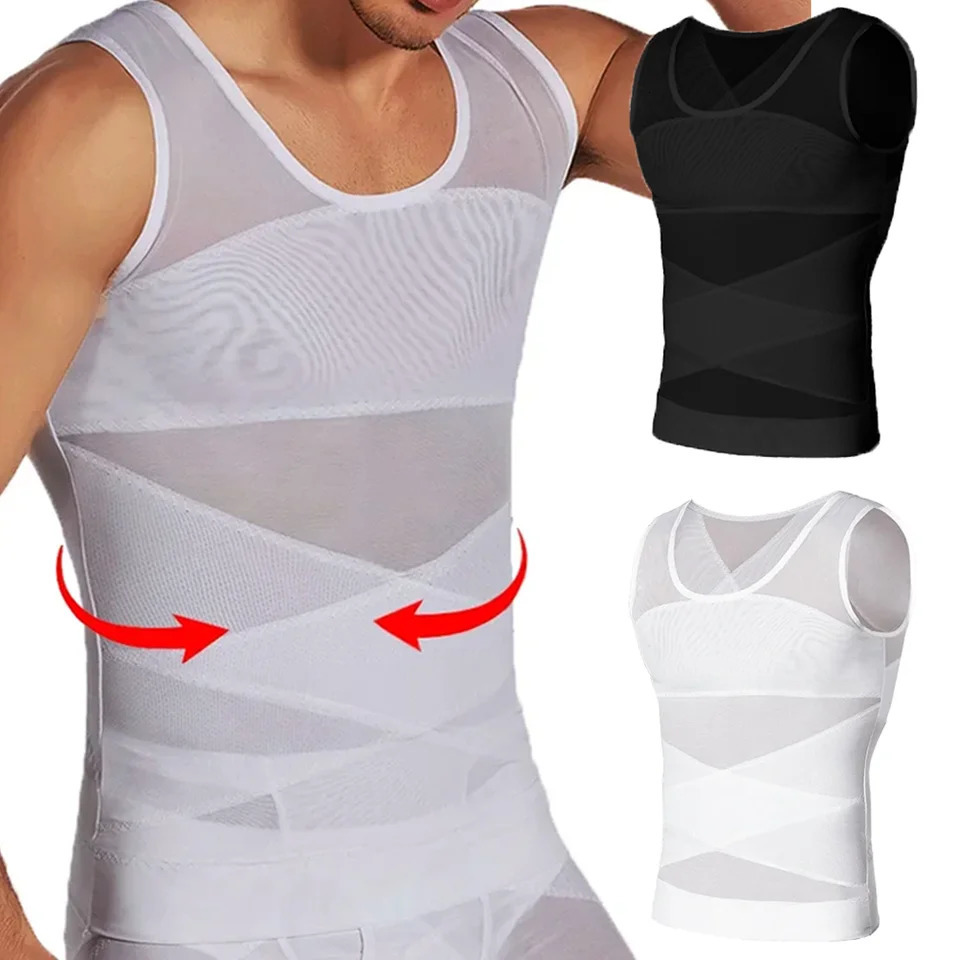 Mens Breathable Compression Tummy Control Undershirt Belly Slimming Body Shaper Sleeveless Tank Tops Gym Shapewear Mesh Vest 250625