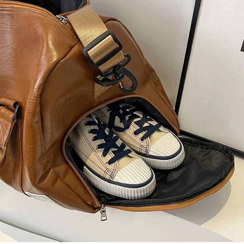 Fi Wens Travel Totes Duffle PU Leather Gym Sports Fitness Casual Lage Handbag Shoes Pocket Shoulder Weekend Bag bolso Y250626