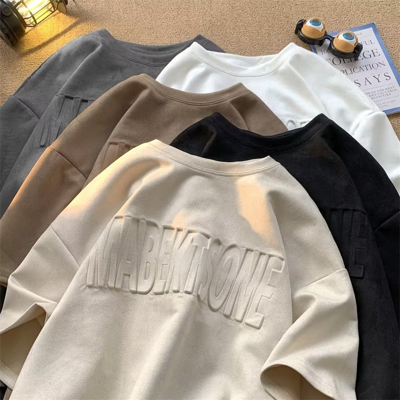 Men's T Shirts Summer American retro ins trendy brand fashionable casual loose short sleeved youth fashion versatile round neck five quarter slee