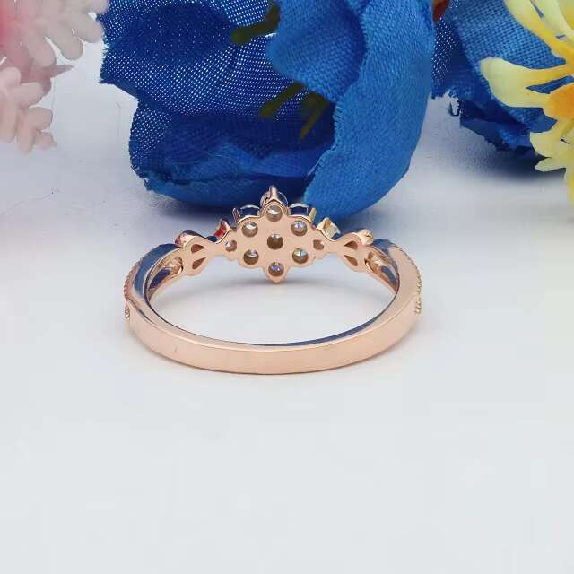 Round Cut Lab Grown Diamond Cluster Womens Engagement Ring 14K Rose Gold Wedding Band Diamonds Cluster Ring Gift For Her