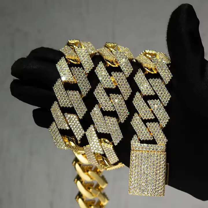 Iced Out Jewelry 925 Sterling Silver 24mm 4 Rows Hip Hop Moissanite Cuban Link Chain