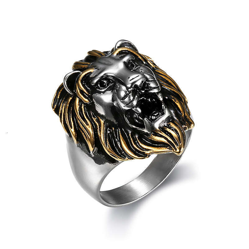 Unique Titanium Steel Gold Men's Bold Hip Hop Style Lion Head Ring