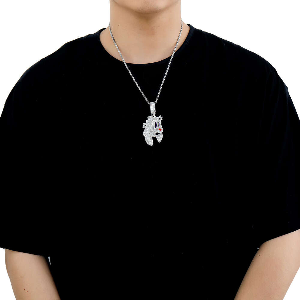 Meisa New Cartoon Rabbit Pendant Personality Trend Men's Micro-Paved T-Cubic Zirconia Hip-Hop Necklace fe42