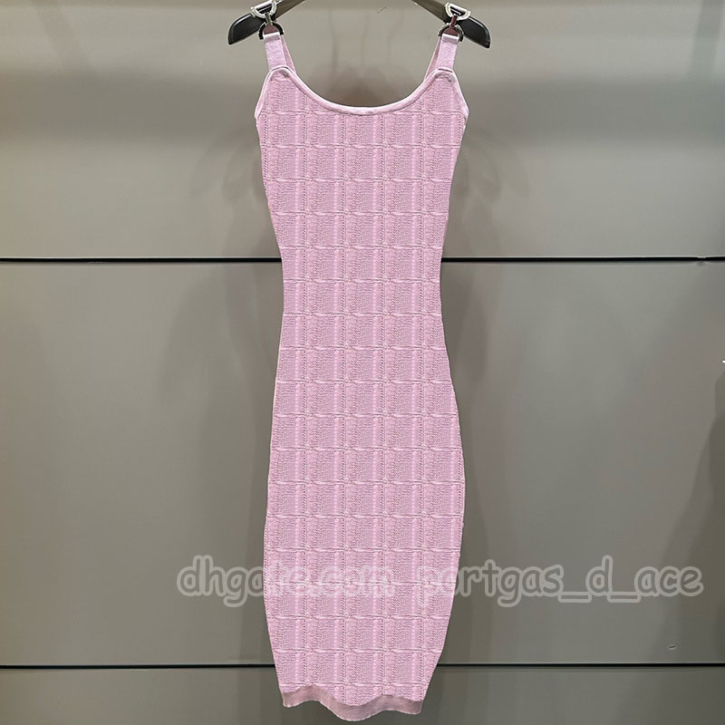 Luxury Pink Letters Vest Dress Women Summer Slim Fit Slip Knitted Dress Street Style Birthday Parcel Dinner Dresses