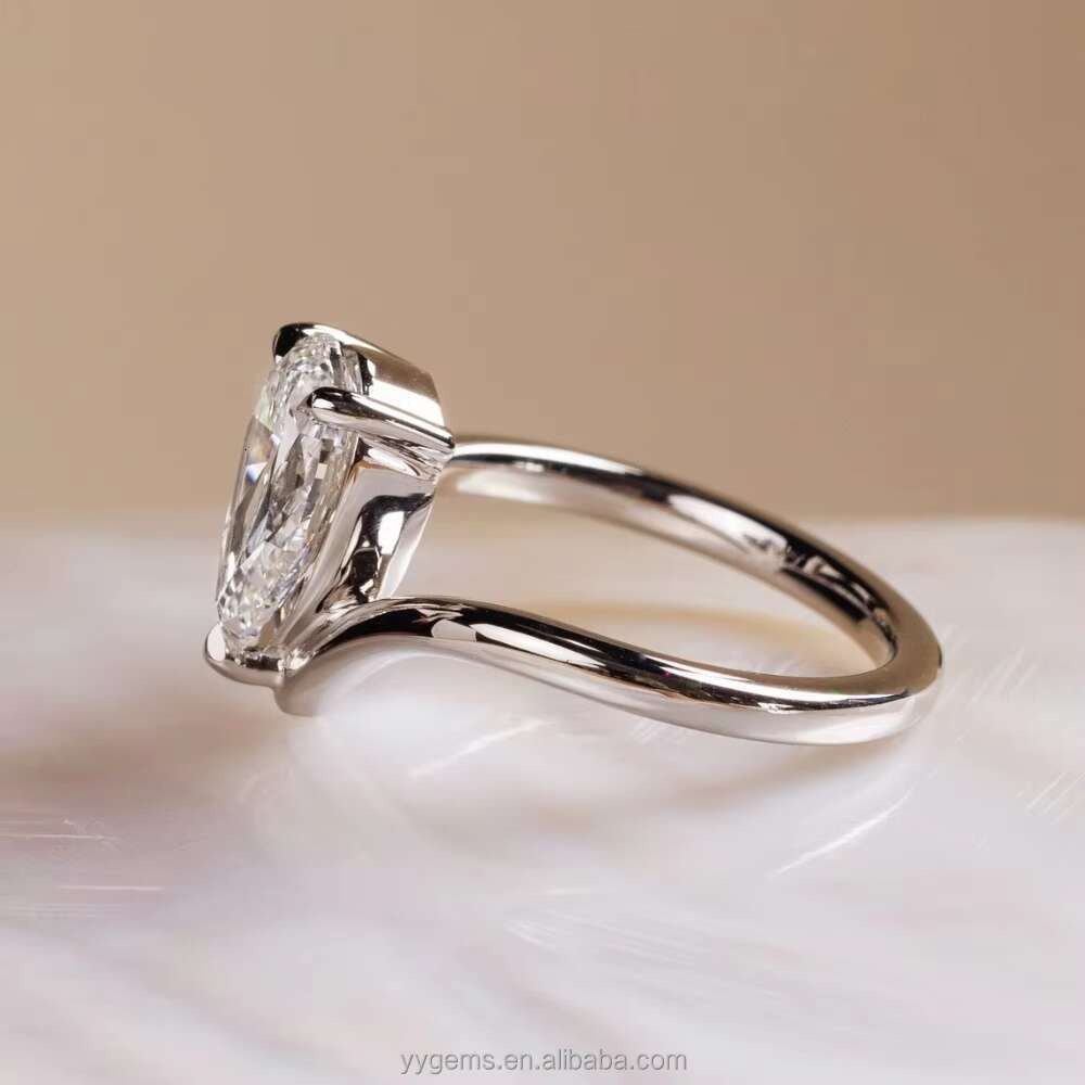 Custom Crafted Platinum 4.0CT Pear Drop Moissanite PT950 Low Set Engagement Ring Fine Jewelry Women Fine Rings