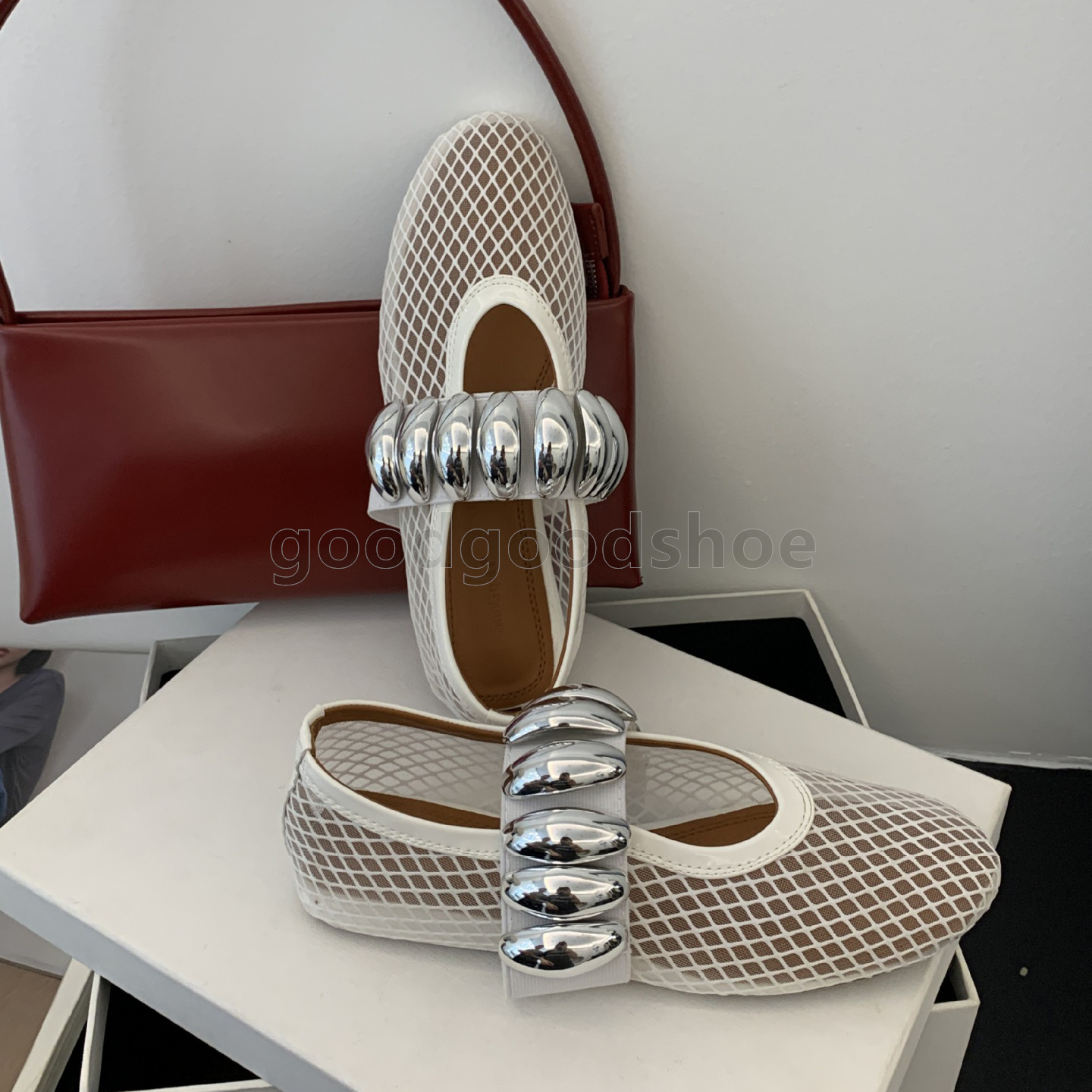 2025 loafers womens ballet flats heels mary jane shoes summer breathable hollow out mesh elegant ballerina luxury designer metal buckle dress shoes