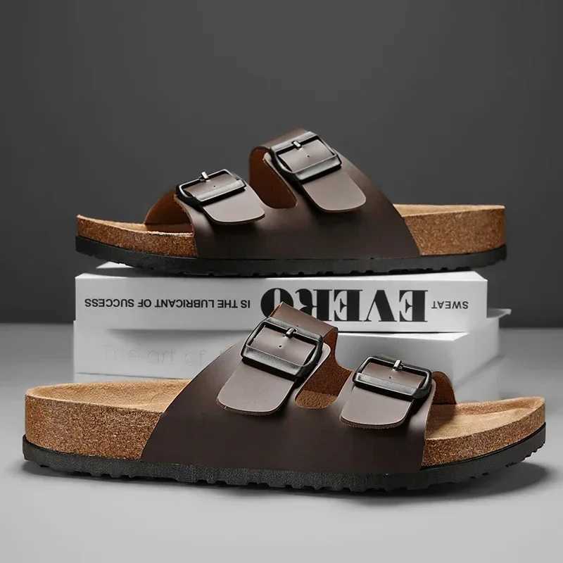 Lanjia- 2024 New Leather Cork Herringbone For Men And Couples Summer Moeller Slippers Fion Casual Beach Sandals Y250626 B9f92