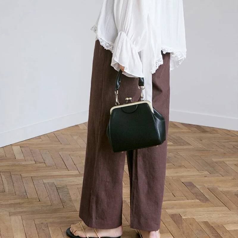 high-quality high-quality Vintage Women Handbag Kiss Lock PU Clip Female Retro Shoulder Bag Lady Purse Black Leather Messenger Bags